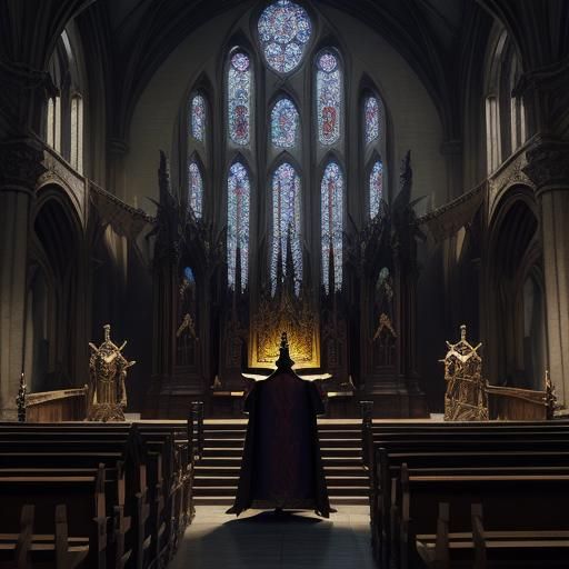 Demonic Priest in Crowded Church: Digital Matte Painting
