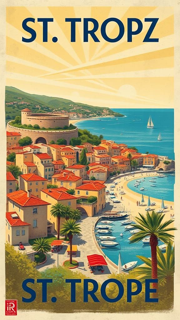 St Tropez Travel Poster in Art Deco Style