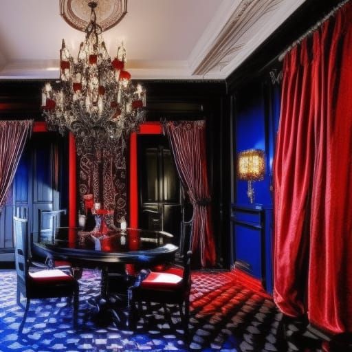 Marilyn Manson themed gothic penthouse with Black walls& cob...