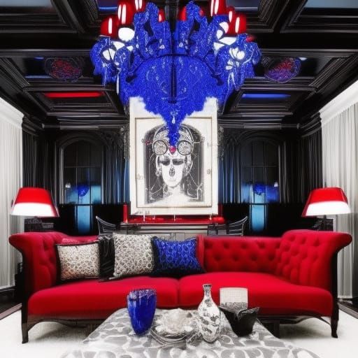 Marilyn Manson themed gothic penthouse with Black walls& cob...