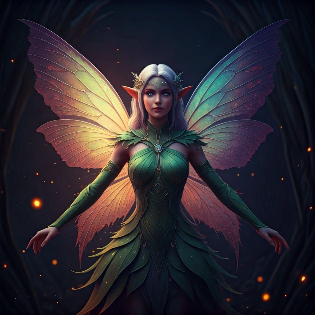 Mystical Fairies, Elves, and Unicorn in Rainbow Light