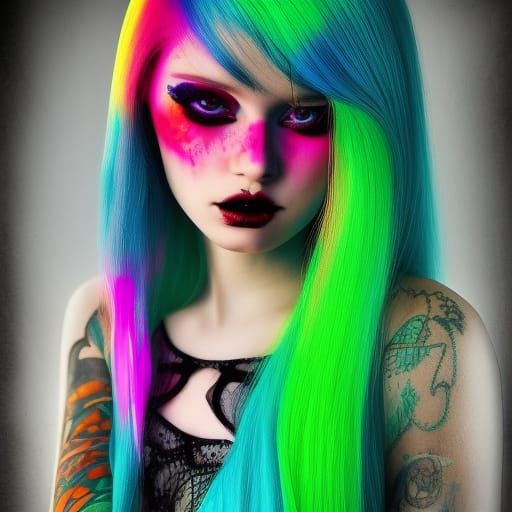 Neon Psychedelic Gothic Girl in HDR