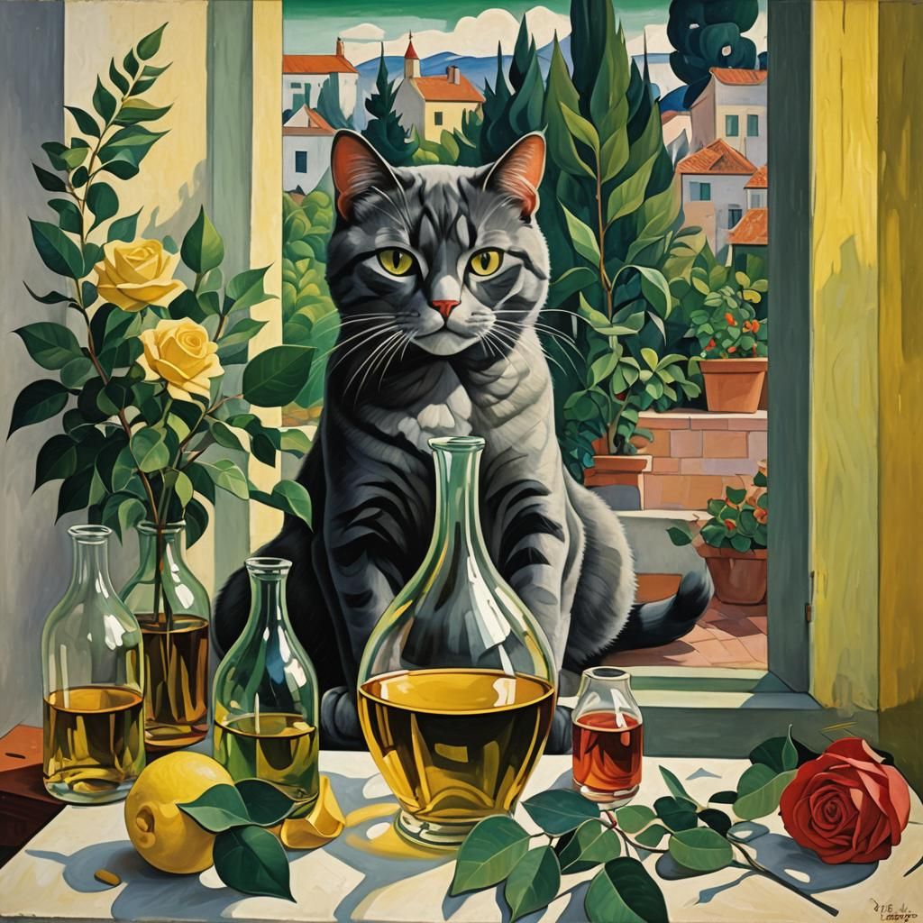 Abstract Cubist Cat by the Window