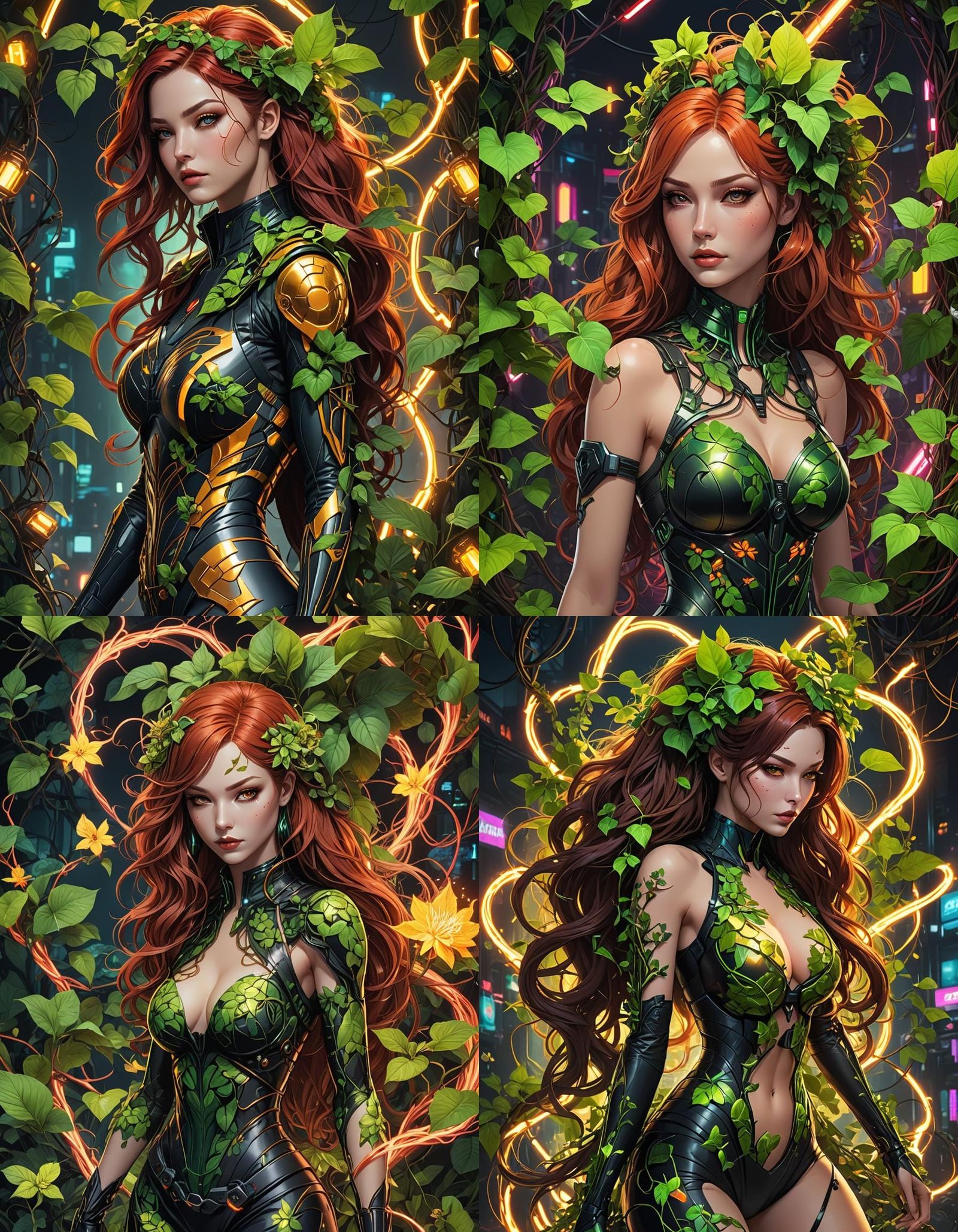 Cyberpunk Poison Ivy with Plant Vines, 3D Anime Art