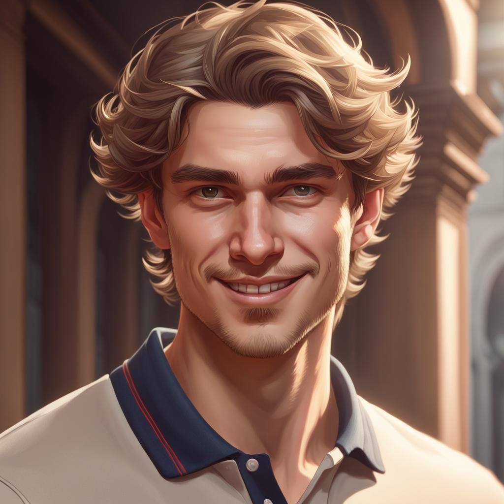Mischievous Young Man Portrait in Hyperdetailed Style