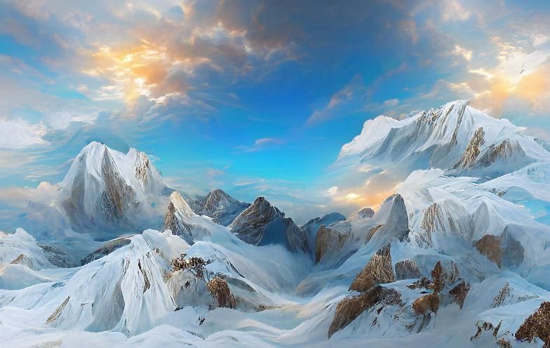 Snowy Mountain Peaks in Impressionist Digital Art