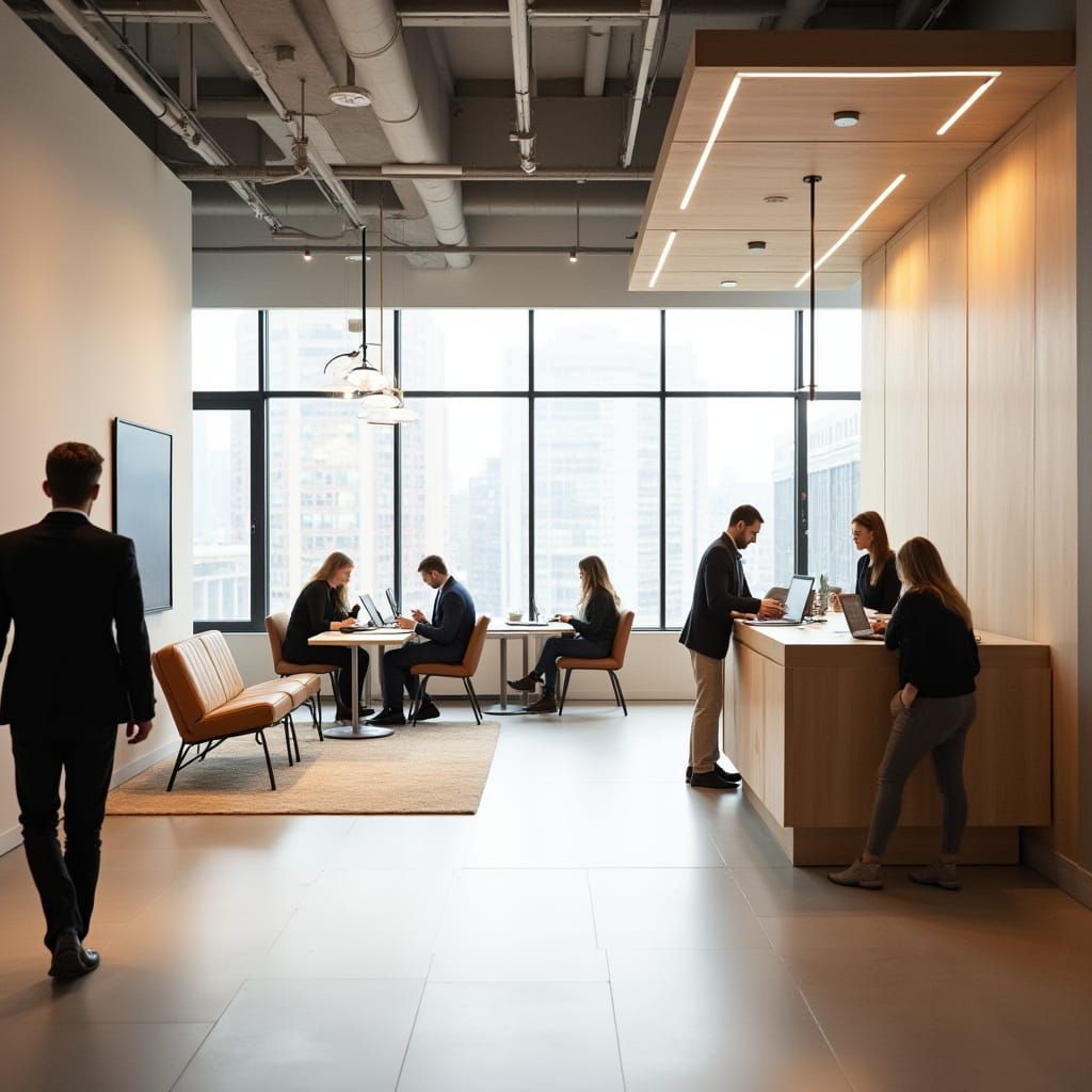 Minimalist Scandinavian Office Reception with Muted Tones