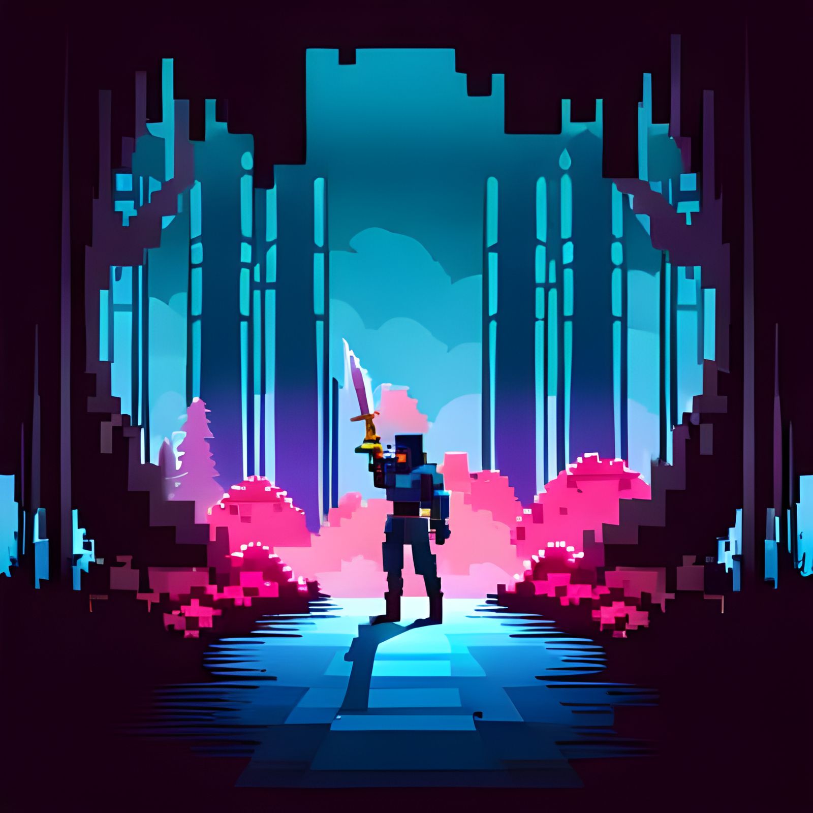 Cyberpunk Swordsman in Pixel Art Fairywood