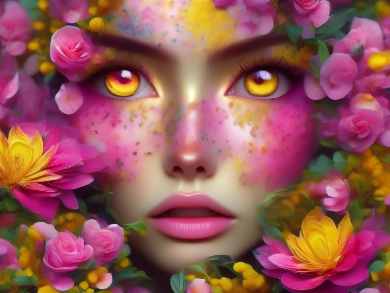 Surreal Flower Hybrid Portrait with Heterochromia Eyes