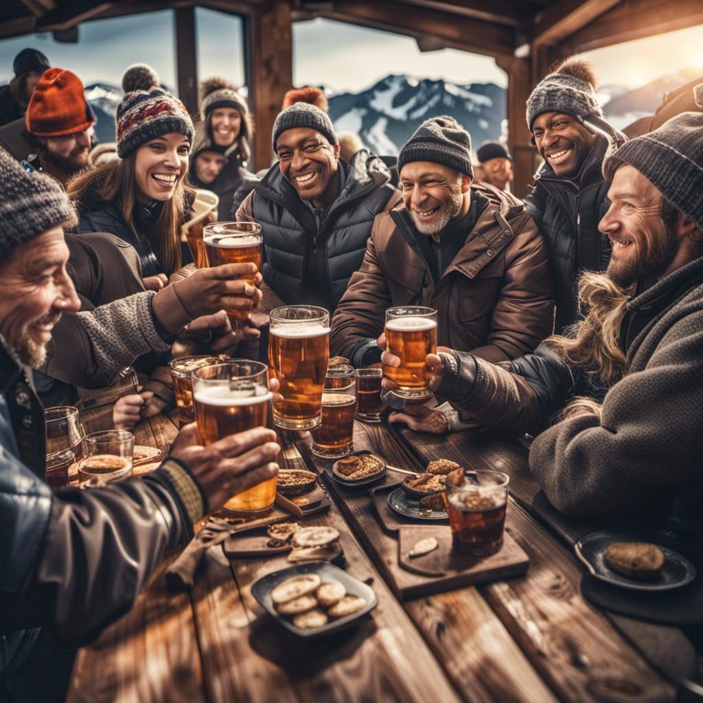 Diverse Group Celebrates at Ski Lodge Resort