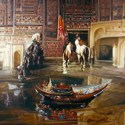 Marco Polo and Kublai Khan: Oil Painting