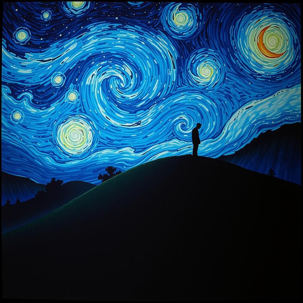 Ethereal Starry Night Scene in Post-Impressionist Style