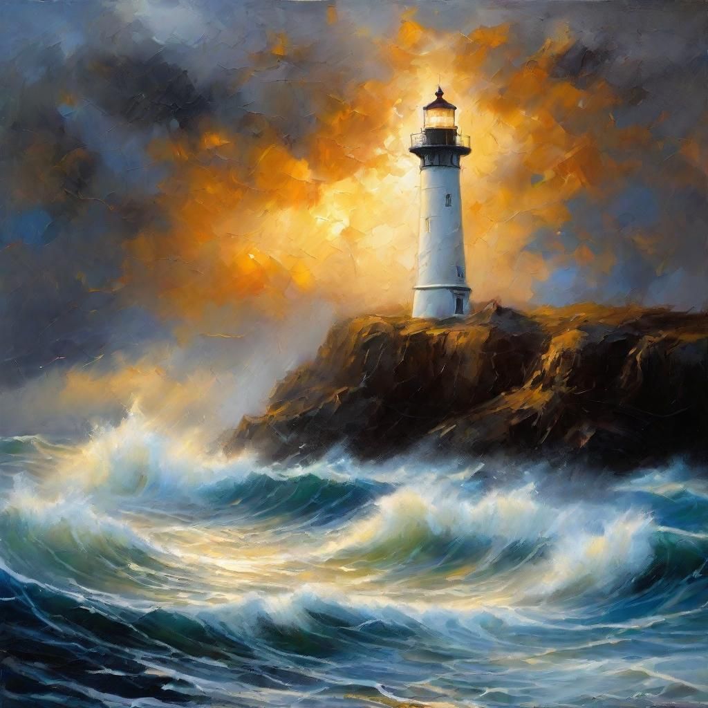 Lighthouse Embarks Against Turbulent Stormy Weather