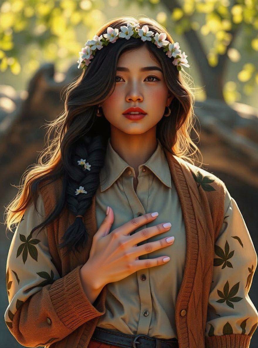 Inuit Woman with Flower Wreath in Arcane Style