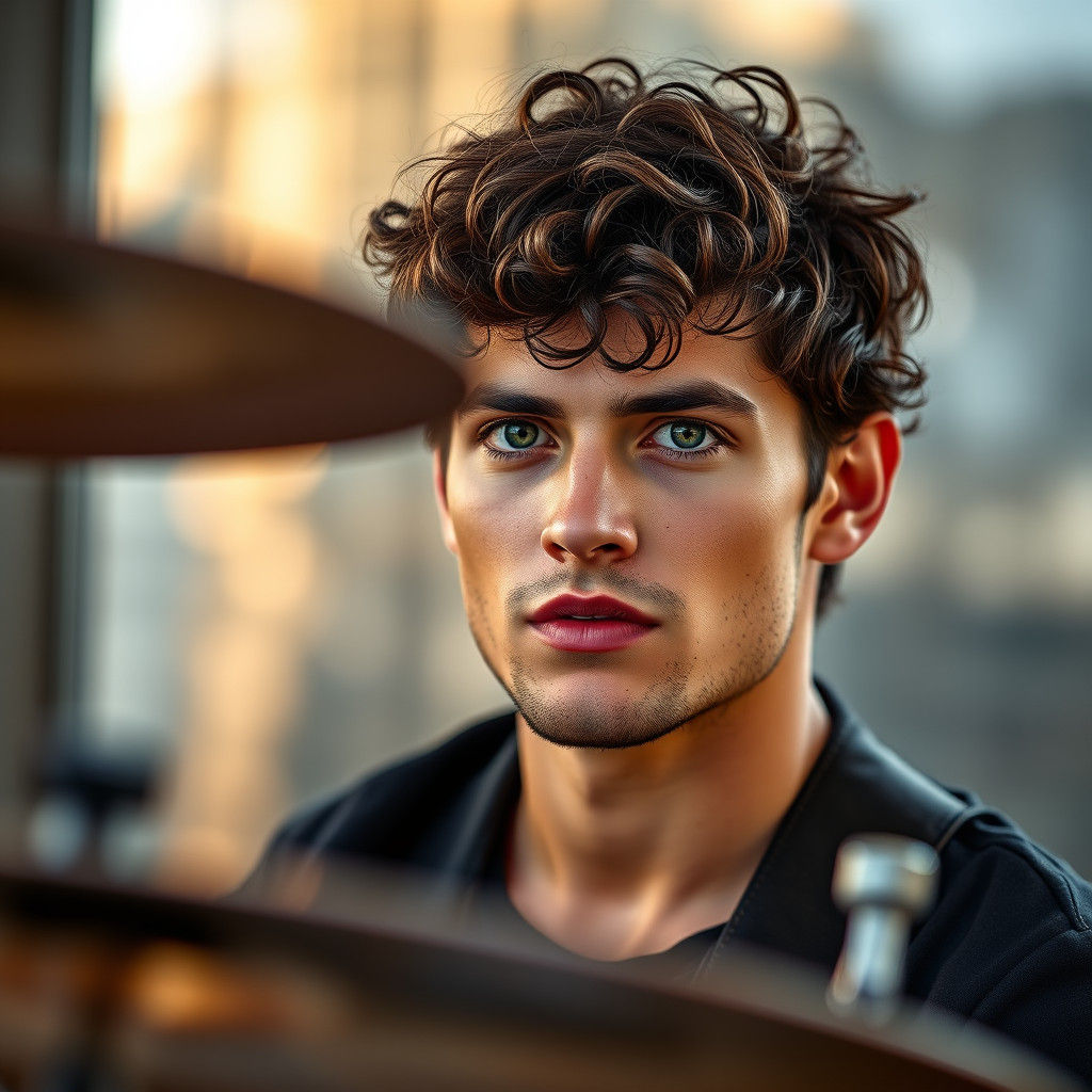 Attractive Young Musician Man Drummer Portrait