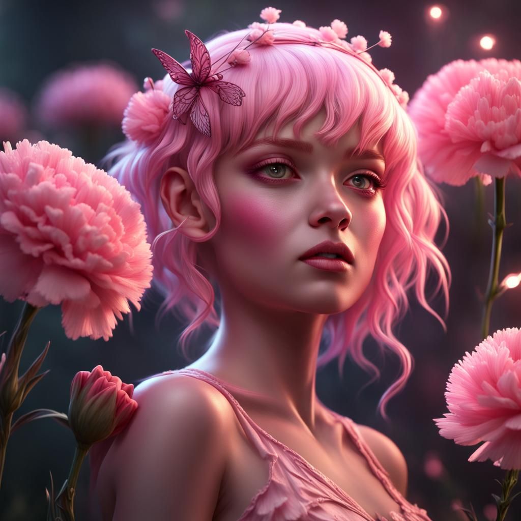 Pink Carnation Fairy in Detailed Matte Painting