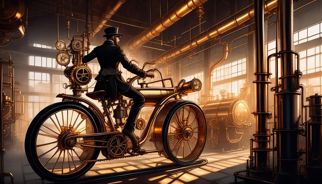 Steampunk Biker in Industrial Factory Concept Art