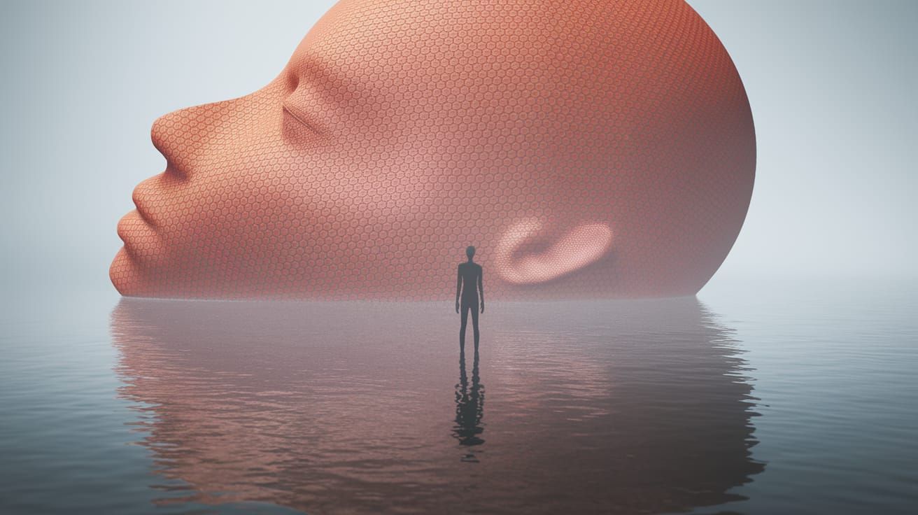 Human Form Meets Geometric Patterns in Ethereal Surrealism