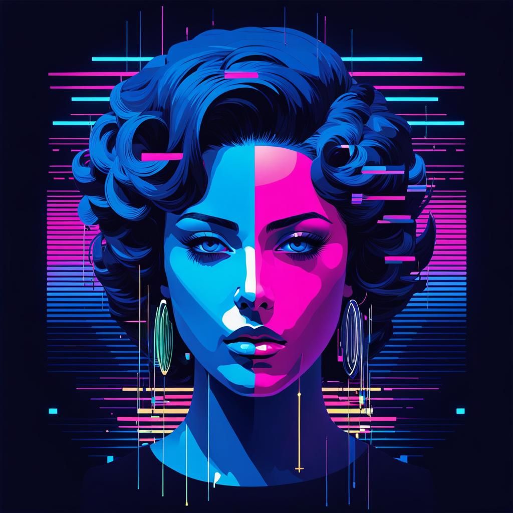 Glitch Art Portrait with Geometric Patterns