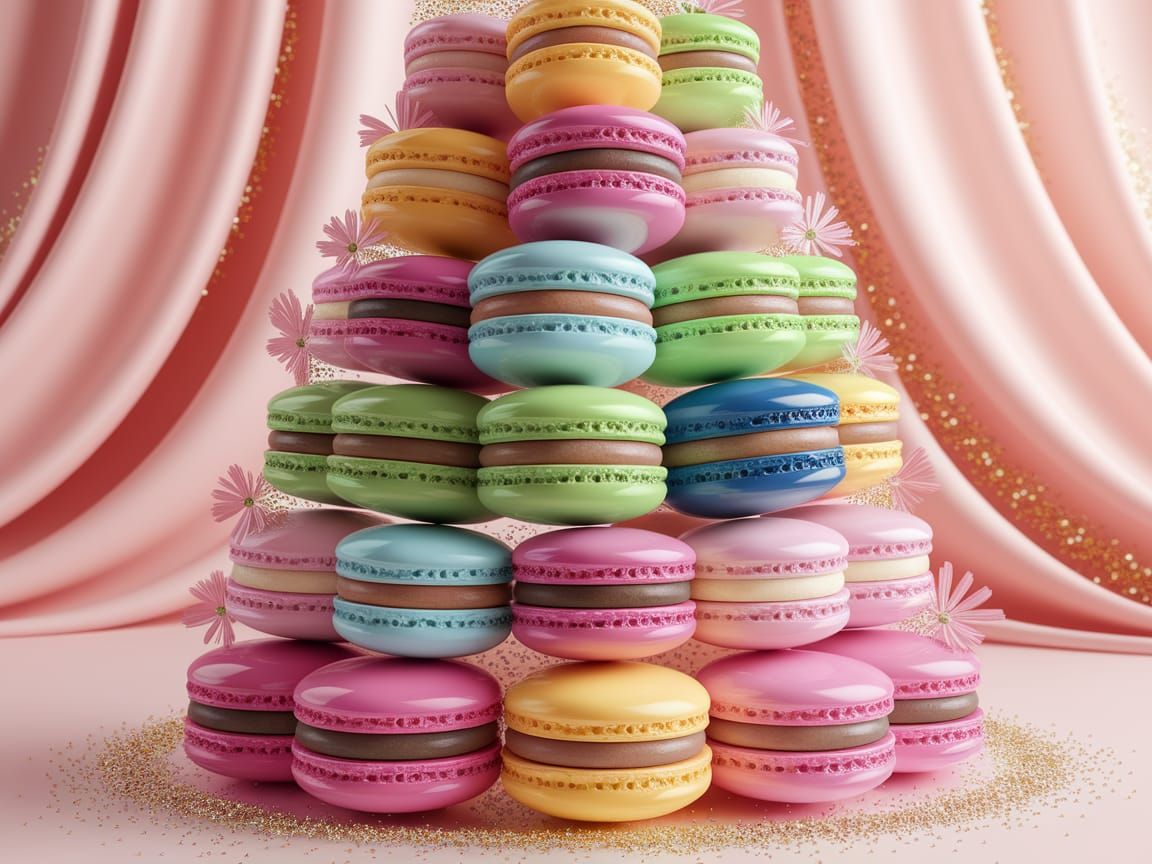 Colorful Macarons Tower with Sugar Flowers