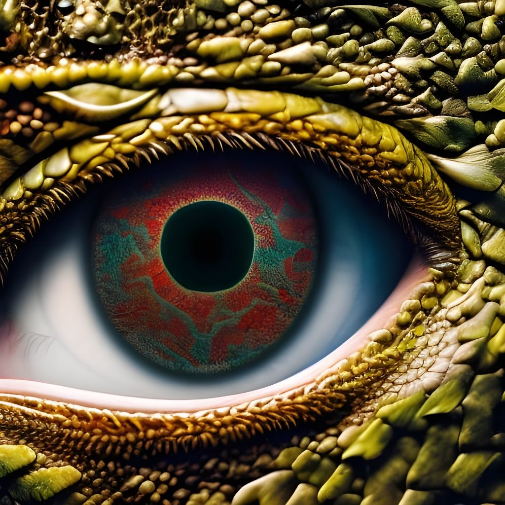 Hyperrealistic Dragon Eye Close-up with Leaf Scales