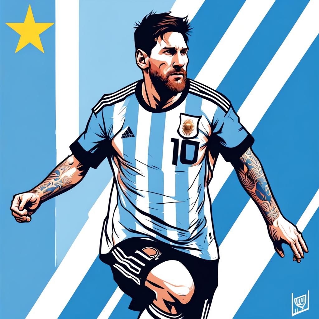 Lionel Messi and Argentina Flag in Comic Art