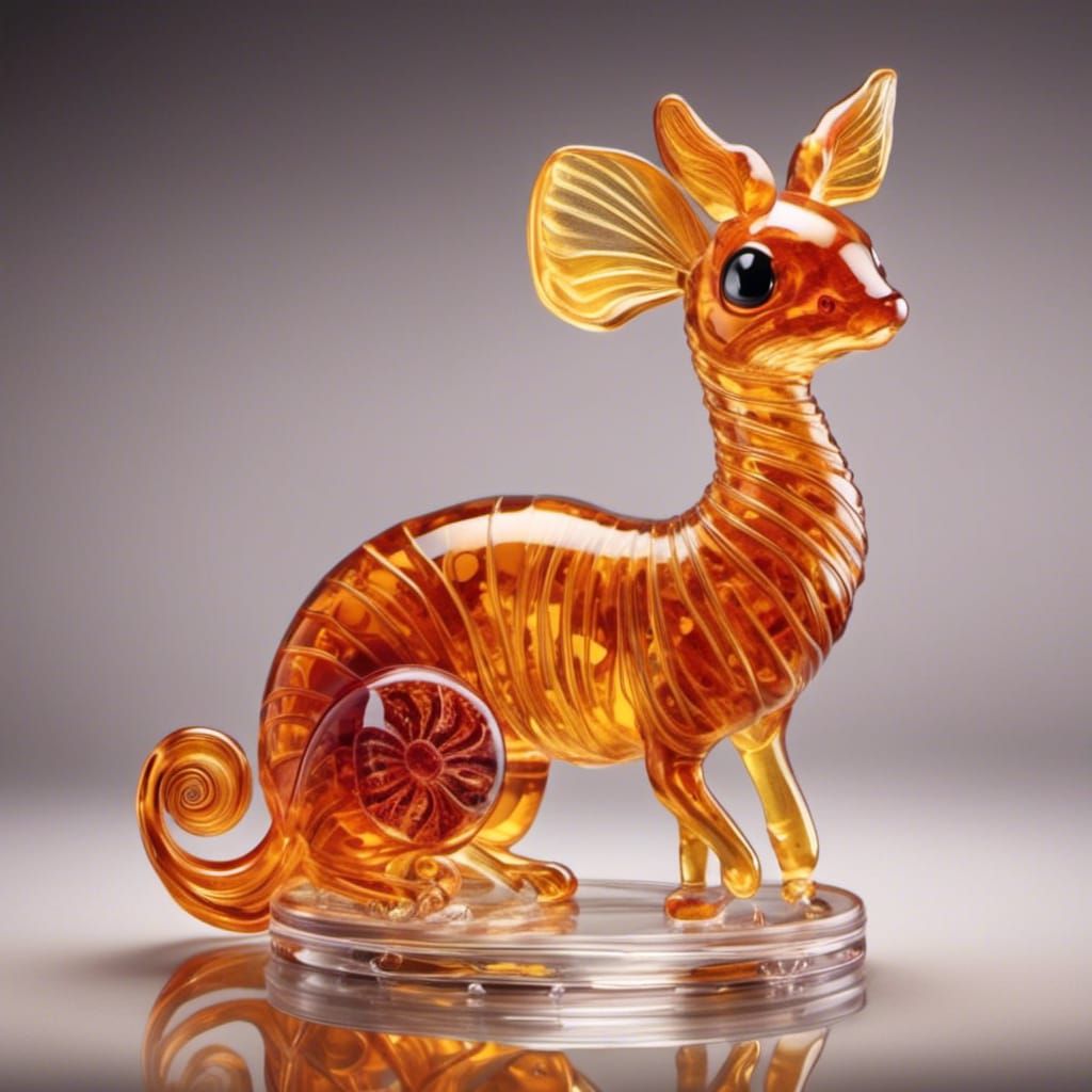 Amber Sculpture of Cute Creature Illustration