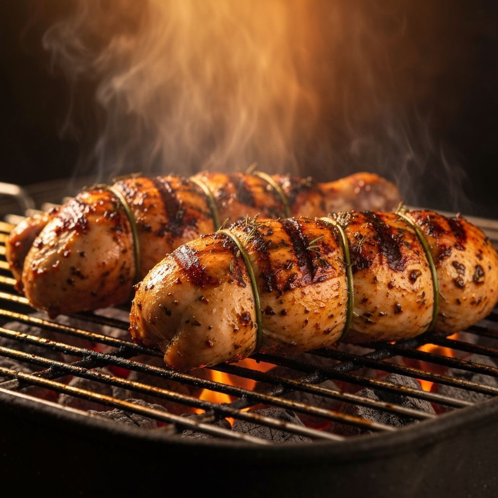 Juicy Grilled Chicken Sizzling on BBQ