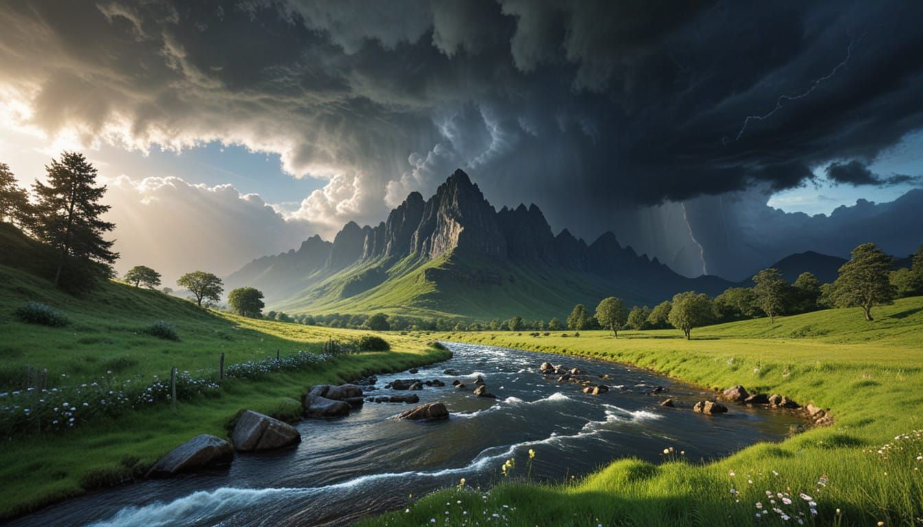 Surreal Landscape with Majestic Stormy Skies