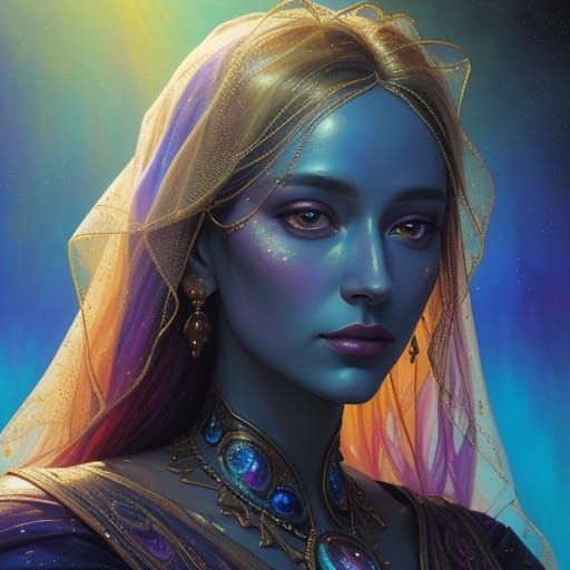 Surreal Woman Portrait in Vibrant Oil Painting