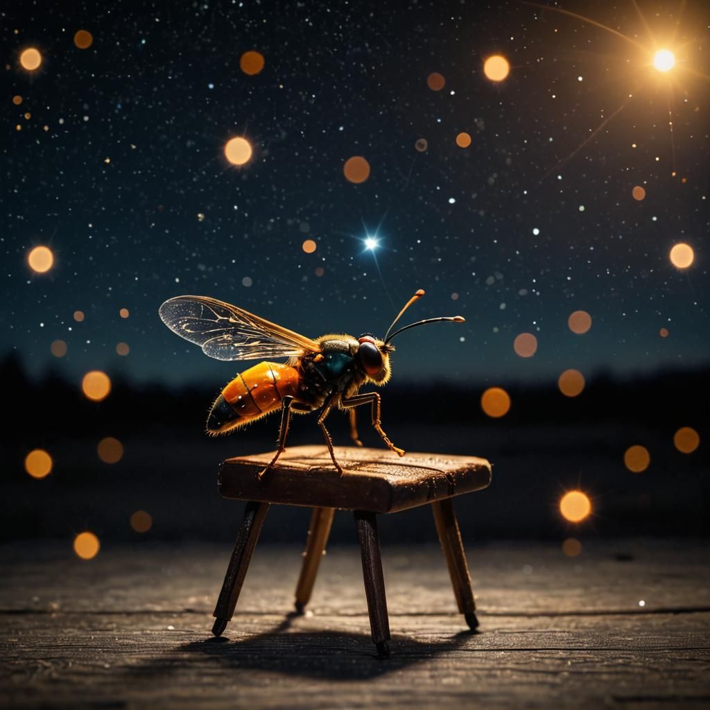 Firefly on Tiny Chair Under Astral Sky