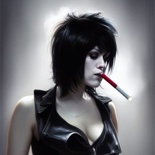 Joan Jett Smoking: Hyperdetailed Digital Portrait
