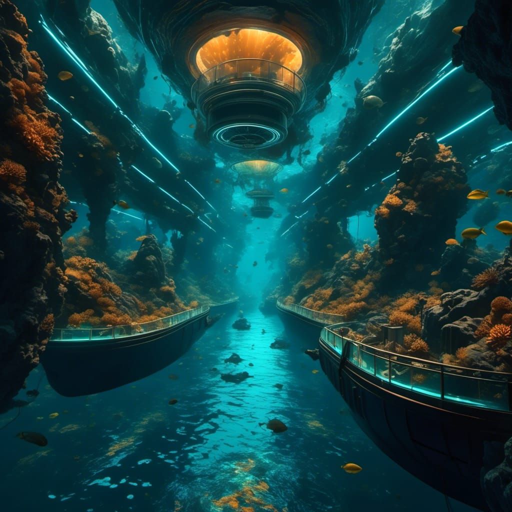 Futuristic Undersea Vessel in Underwater Canyon