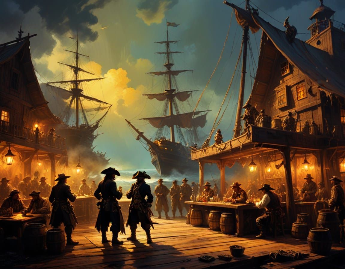 Pirates Haggling in a Tavern, Oil Painting