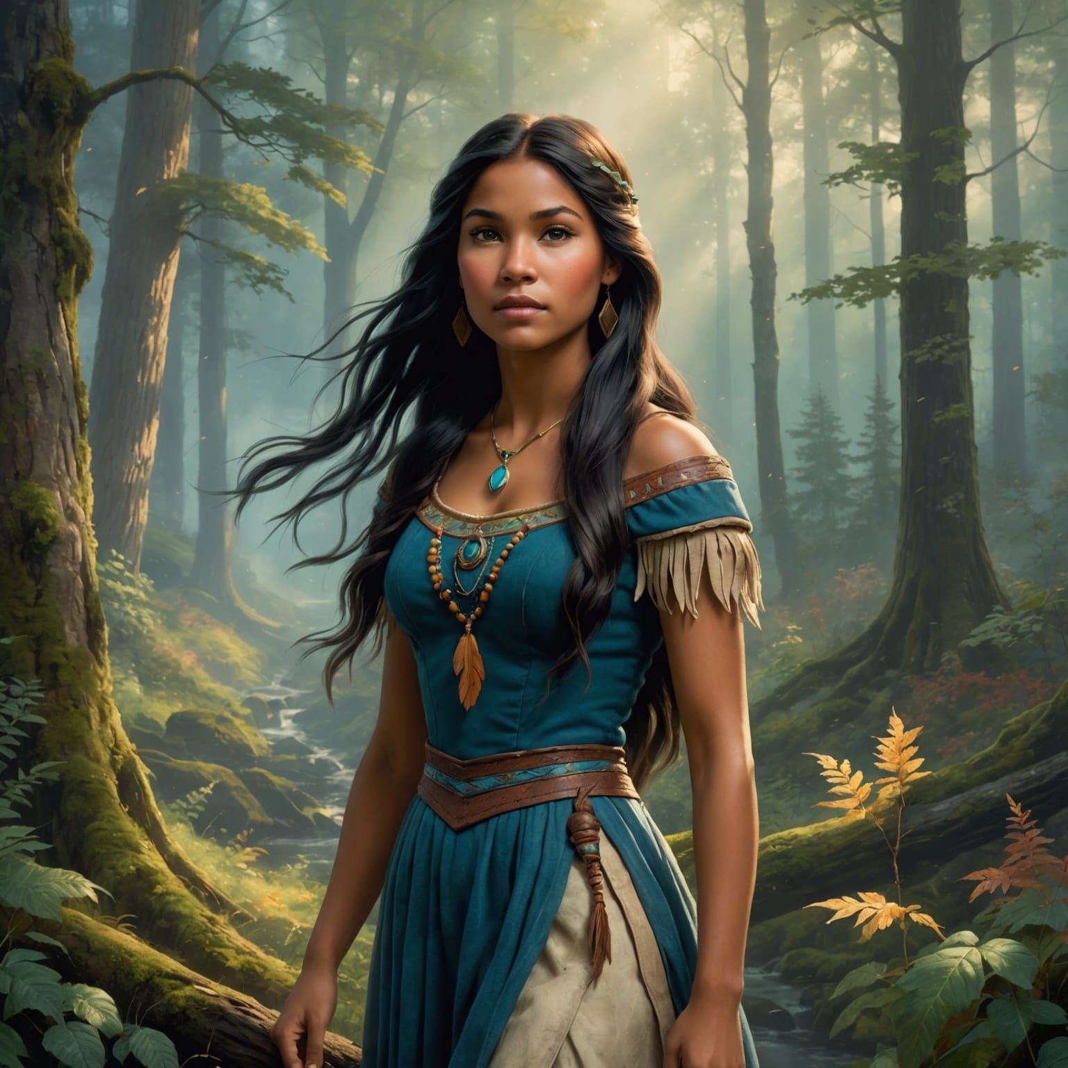 Pocahontas in Forest Glen, Ethereal Fantasy Style
