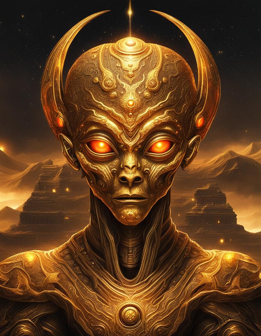 Golden Alien God with Third Eye, Hi-Res