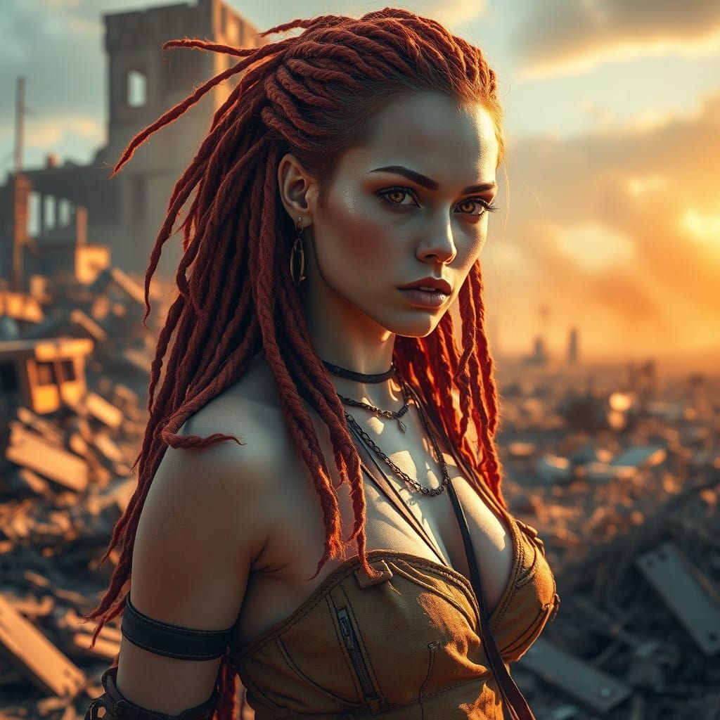 Ethereal Post Apocalyptic Warrior in Earth-Toned Leathers