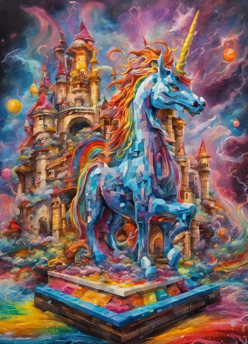 Lego Bowling Alley with Unicorn and Dragon in Rainbow Glitte...