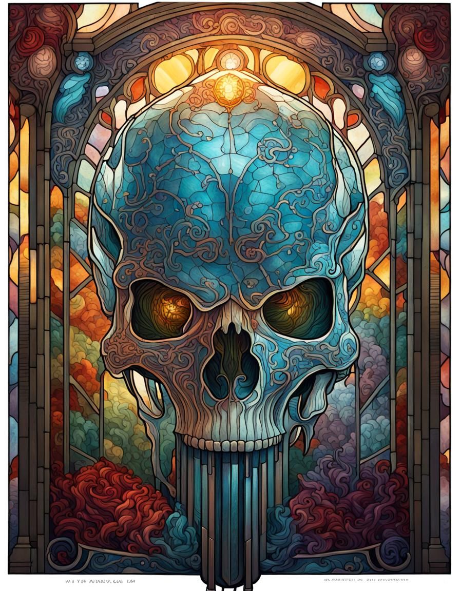 Stained Glass Anatomical Skull Illustration