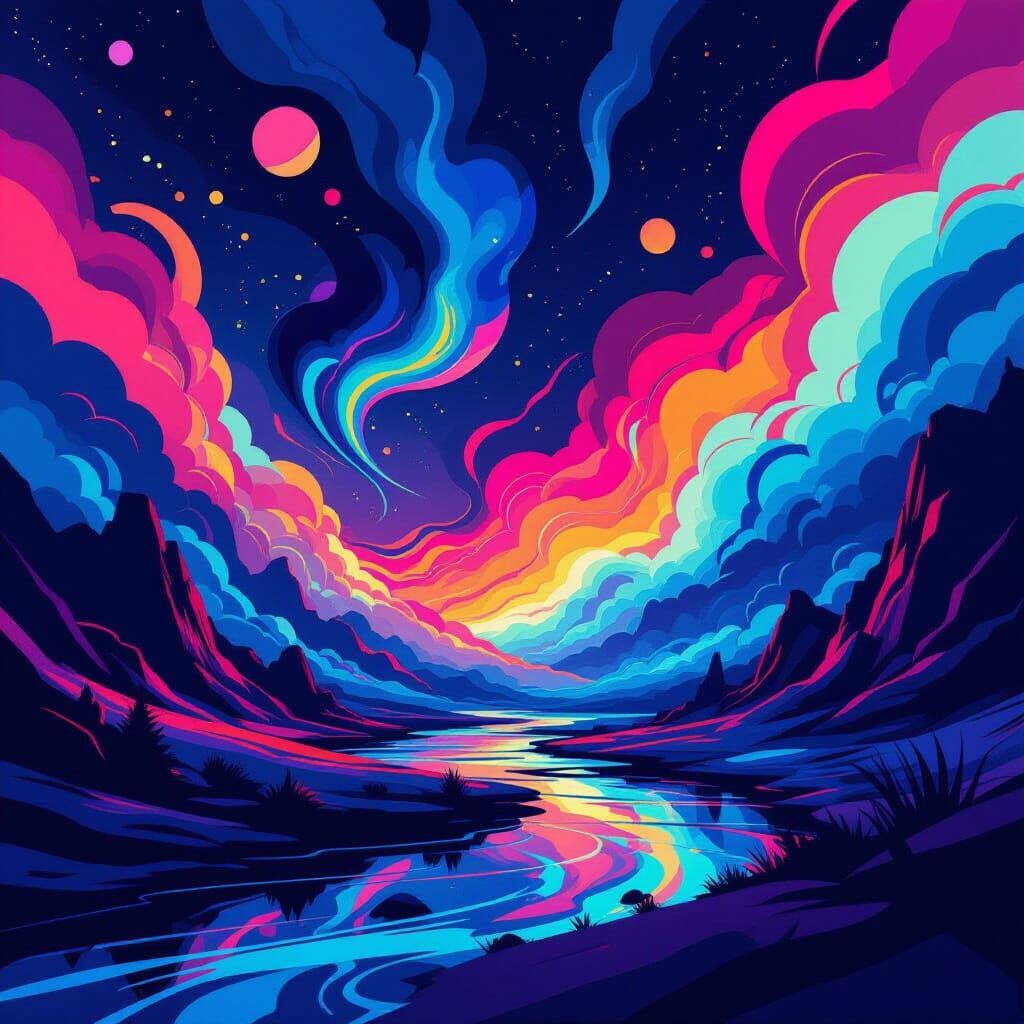 Abstract Neon Shapes in Digital Art Style