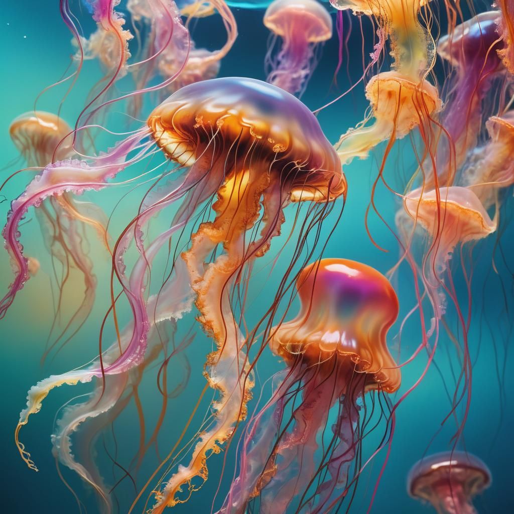 Surreal Bioluminescent Jellyfish in Dreamlike Ocean