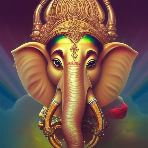 Ganesha Under Rainbow: Hyperdetailed Artstation Portrait