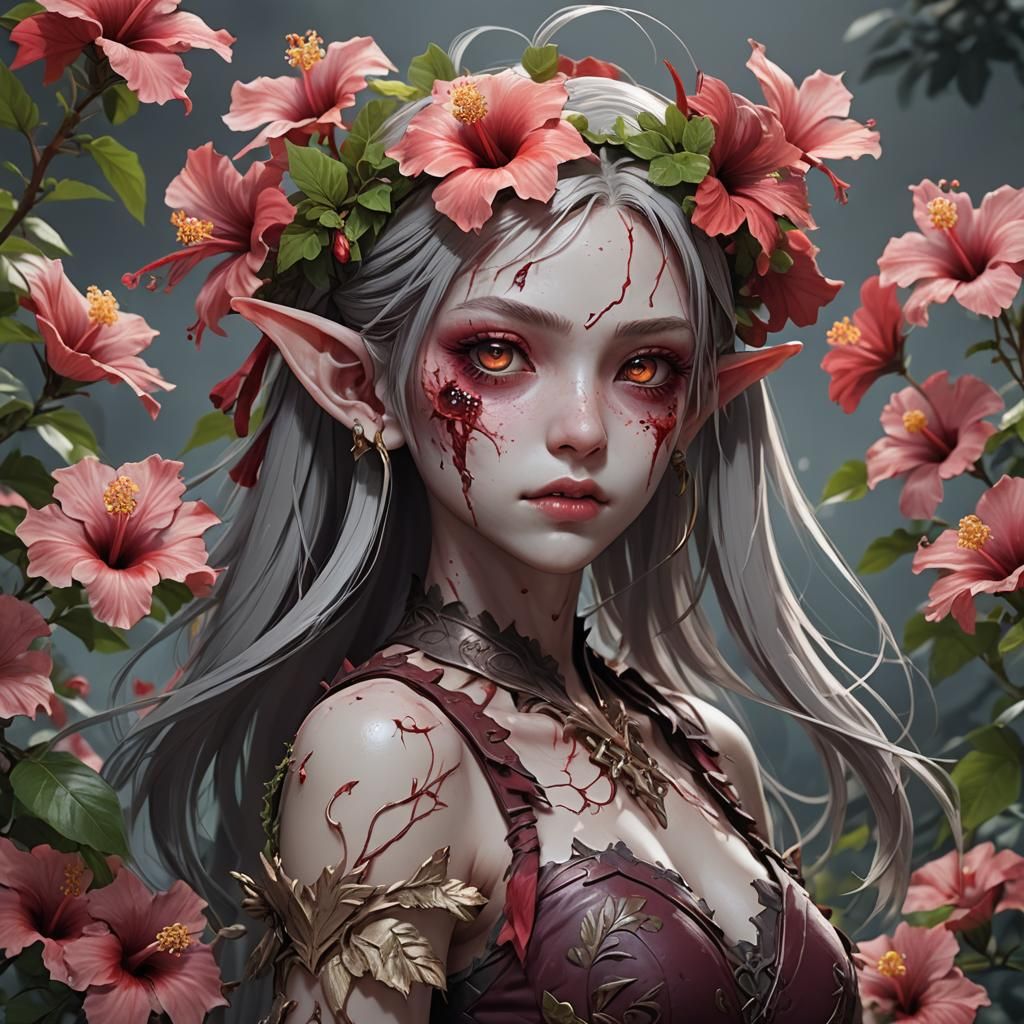 Hibiscus Zombie Elf in 3D Anime Style