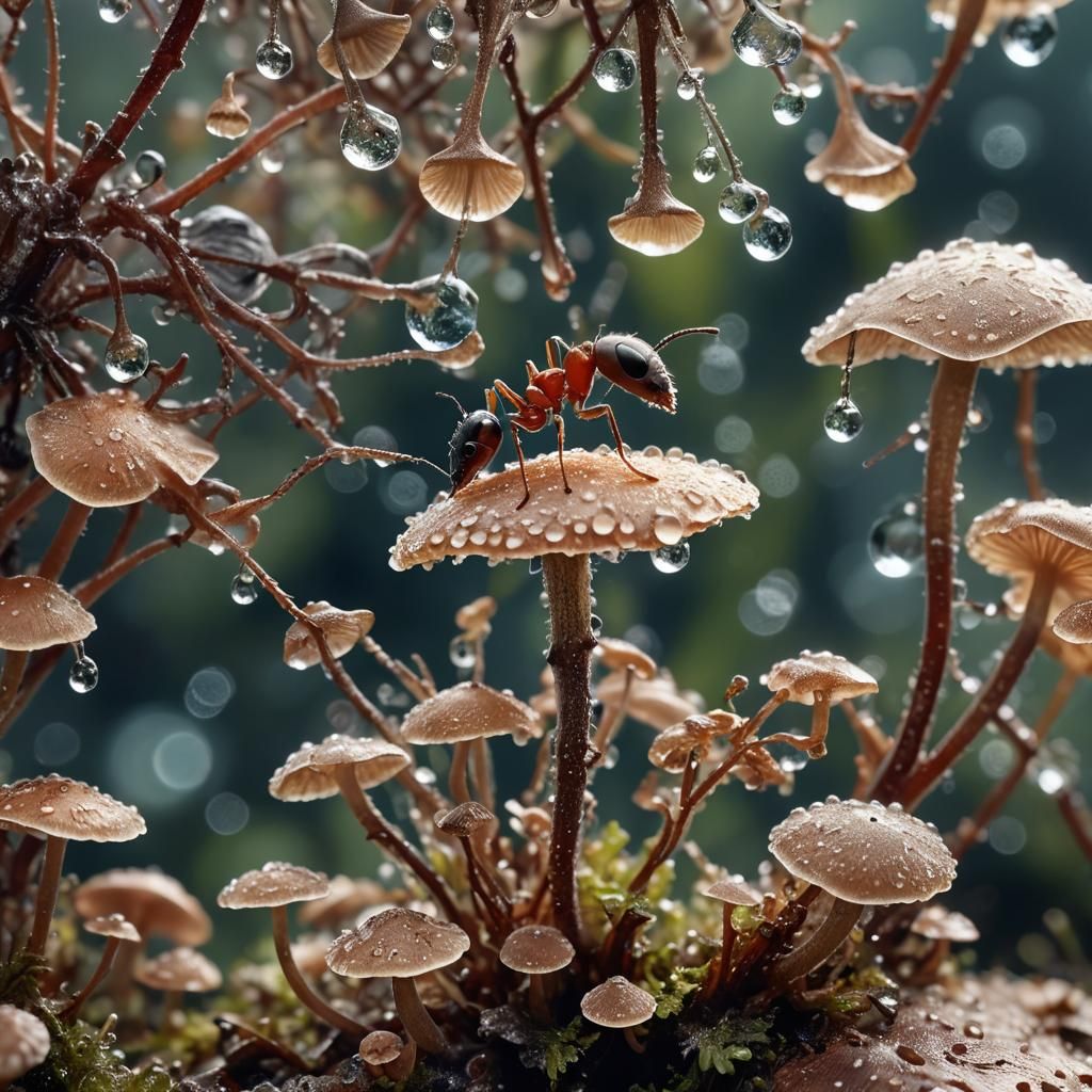 Ant on Mushroom: Macro Photography in Morning Light