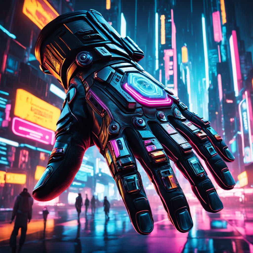 Futuristic Cyberpunk Glove in Neon Noir