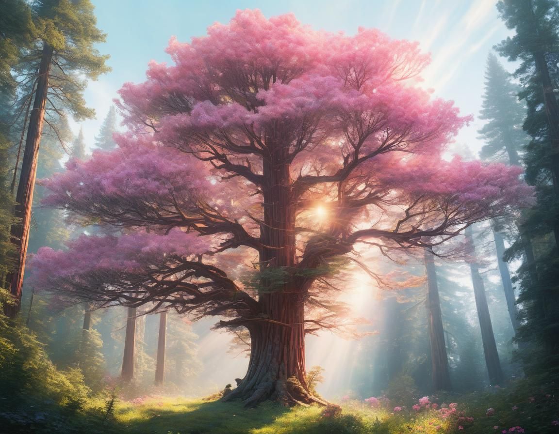 Ethereal Redwood in Abstract Impressionism Style