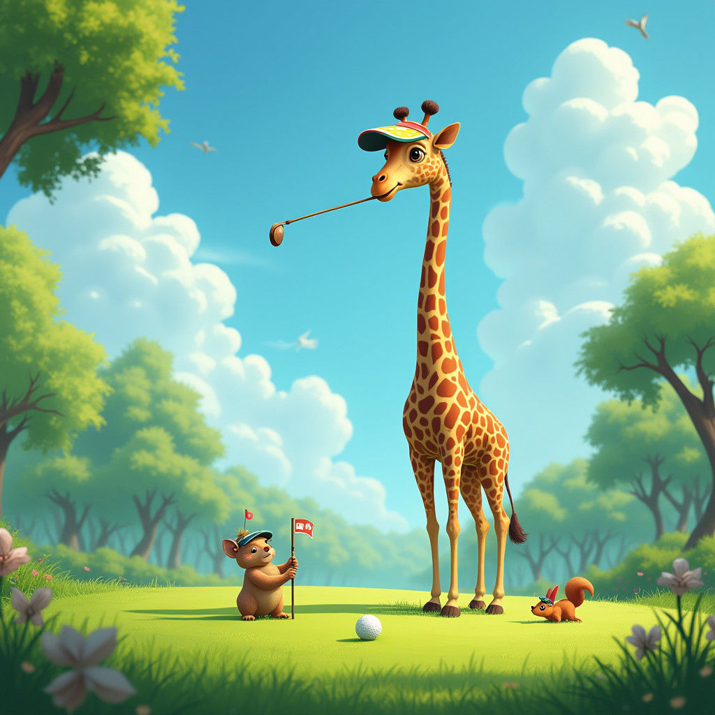 Giraffe on Golf Course, Digital Concept Art