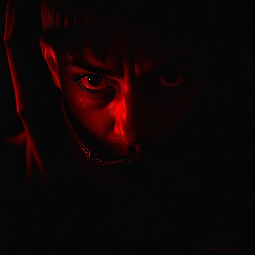 Terrified Eyes Reflecting Shadowy Menace in Dark Fantasy Art