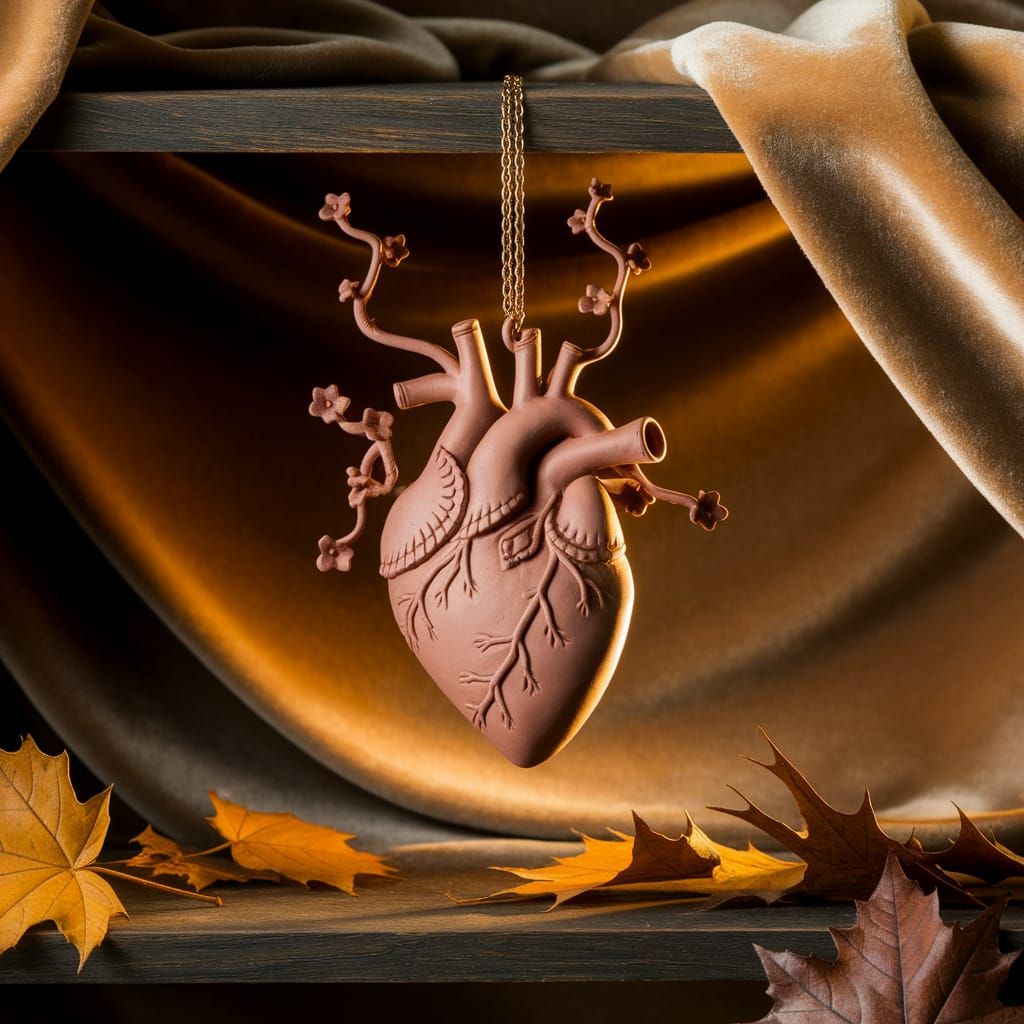 Gothic Clay Heart Pendant in Pre-Raphaelite Style