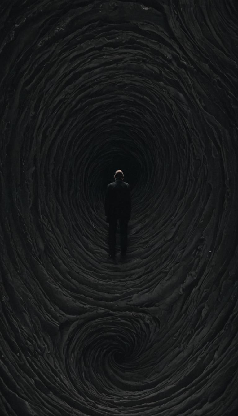 Figure Dissolving into Swirling Vortex of Darkness